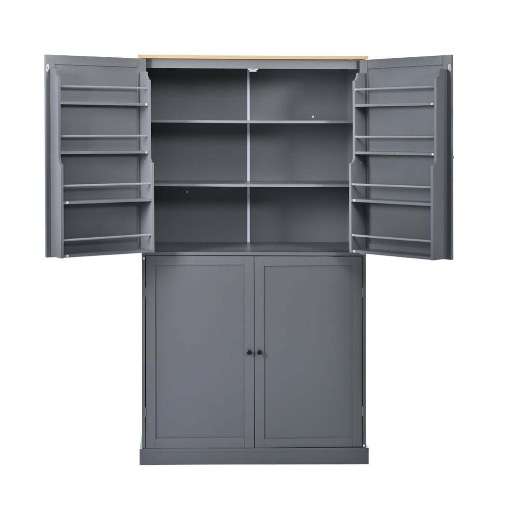 [Assembly Video Provided]TOPMAX 40.2x20x71.3inch High Freestanding Kitchen Pantry Large Cupboard Storage Cabinet with 2 Drawers, 2 Adjustable Shelves, 8 Door Shelves for Kitchen, Dining Room,Gray - Grand Goldman Shop