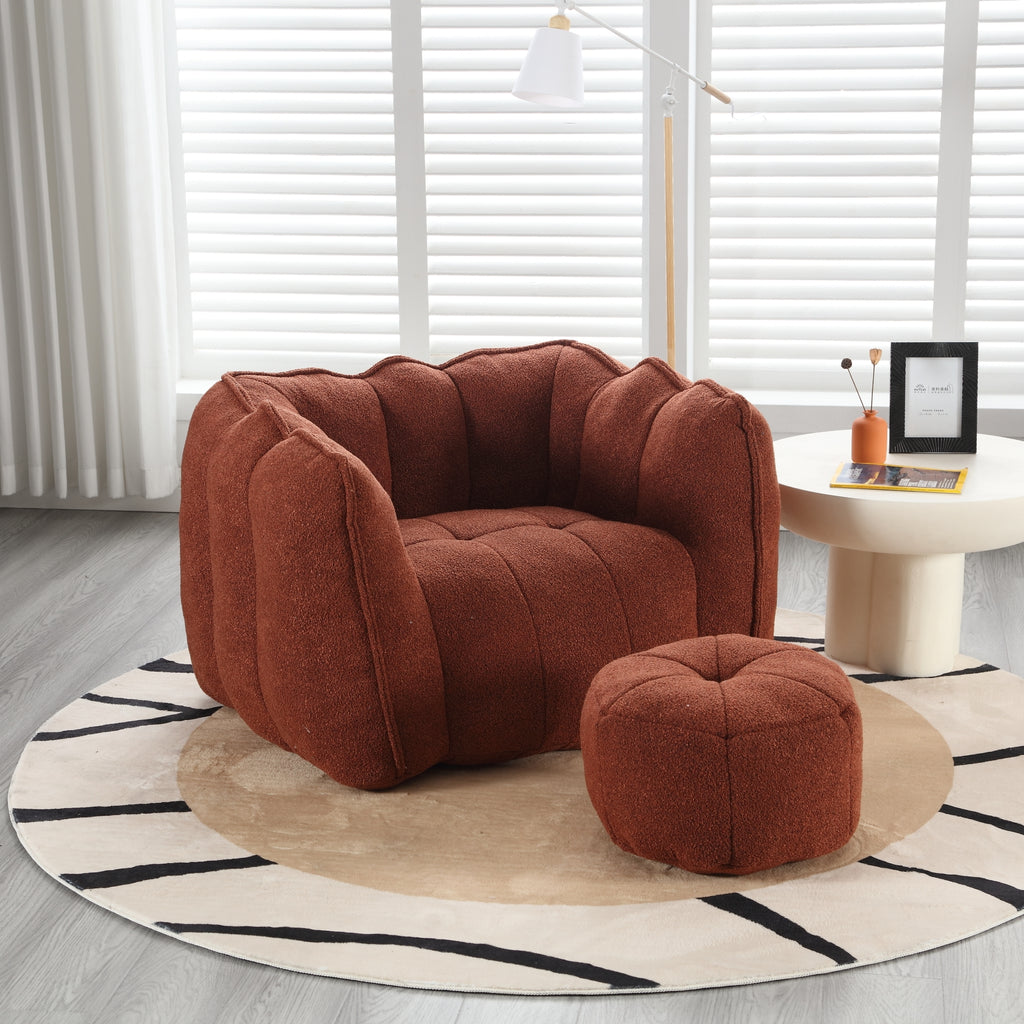 Soft Chenille Bean Bag Chair with High Resilient Foam for Living Room and Bedroom, Comfortable Square Lazy Sofa with Footstool for Adults - Grand Goldman Shop
