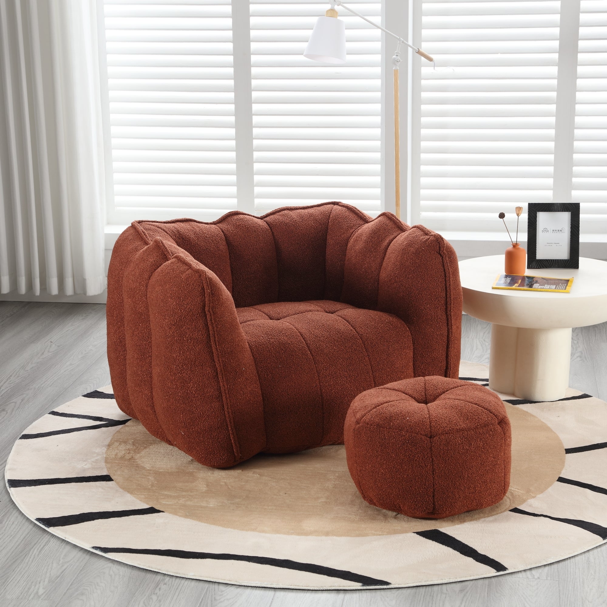 Soft Chenille Bean Bag Chair with High Resilient Foam for Living Room and Bedroom, Comfortable Square Lazy Sofa with Footstool for Adults - Grand Goldman Shop
