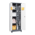 Heavy Duty Grey Metal Storage Cabinet with Locking Doors, Hanging Rod & Shelves, 65' H Broom Closet for Garage or Basement | 