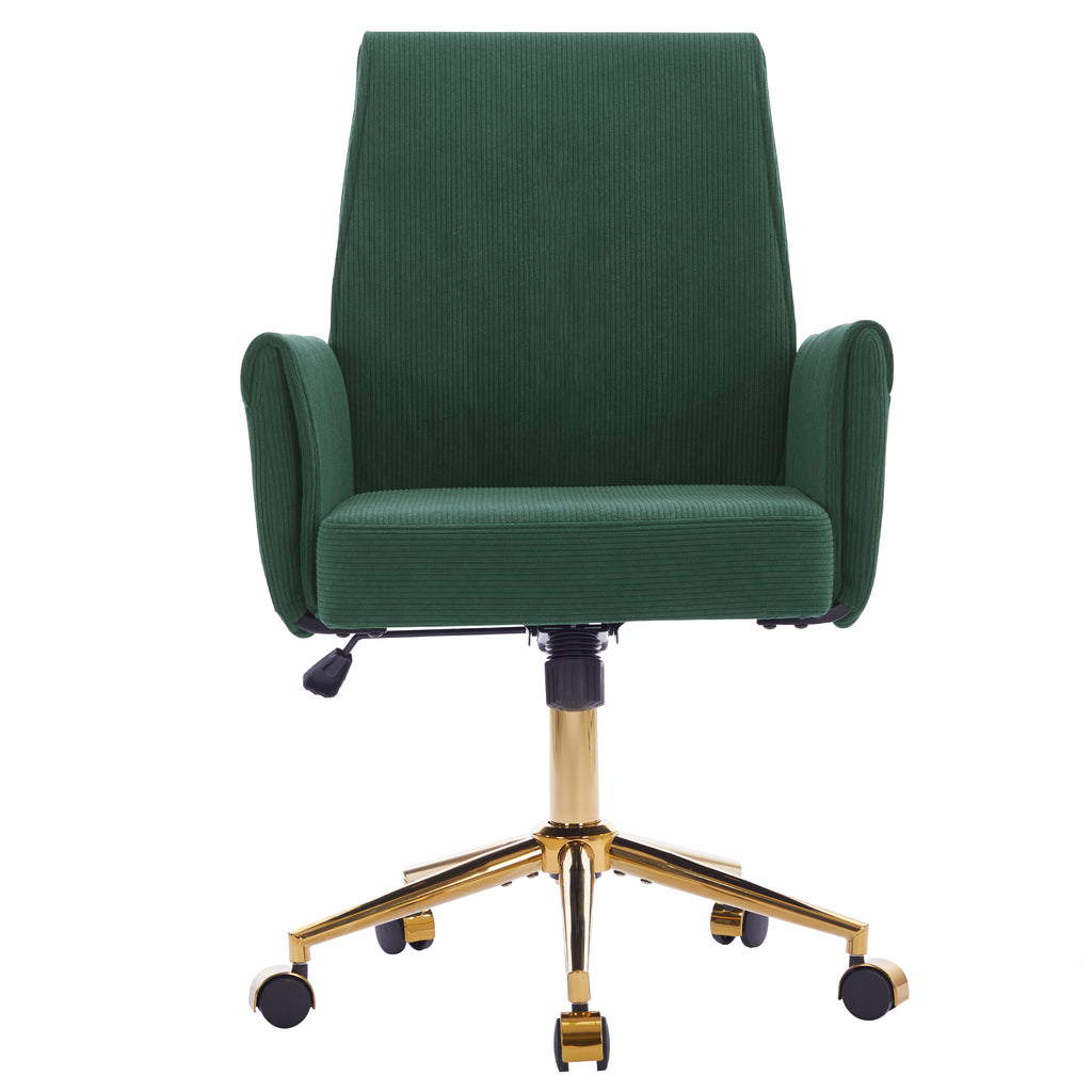Ergonomic Mid-Back Office Chair with Striped Fabric, Green Corduroy, 25.2L x 24.0W x 39.0H inches | Premium Home Decor - Gran
