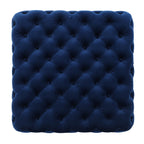 Modern Glam Ottoman with Velvet Upholstery and Button-Tufted Design in Navy Blue, 29 x 29 x 18.25 inches - Grand Goldman Shop
