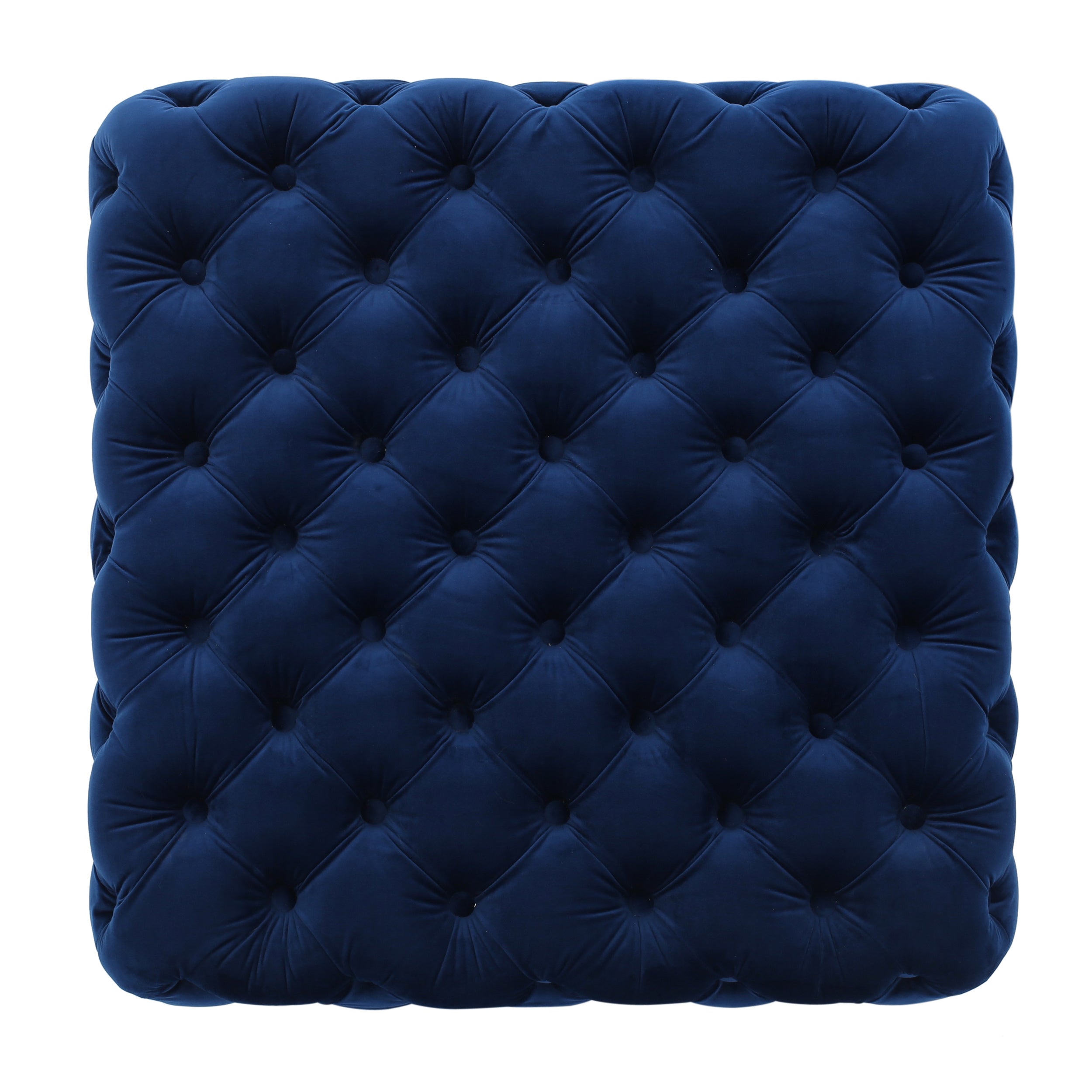 Modern Glam Ottoman with Velvet Upholstery and Button-Tufted Design in Navy Blue, 29 x 29 x 18.25 inches - Grand Goldman Shop