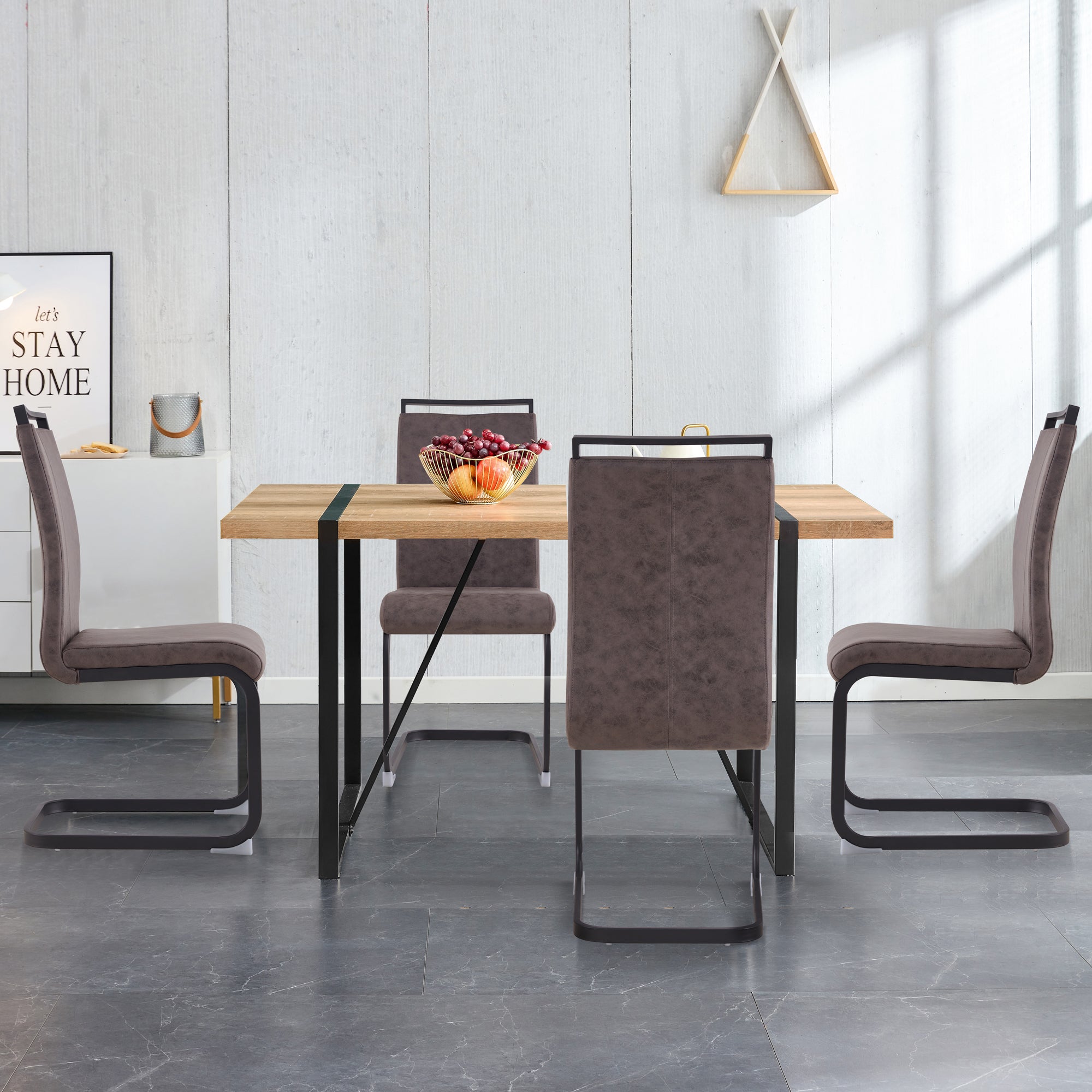 Rustic Industrial Rectangular Wood Dining Table For 4-6 Person, With 1.5' Thick Engineered Wood color Tabletop and Black Metal Legs,Desk For Kitchen Dining Living Room, 55.1' x 31.4'x 29.9'1529W115172 - Grand Goldman Shop