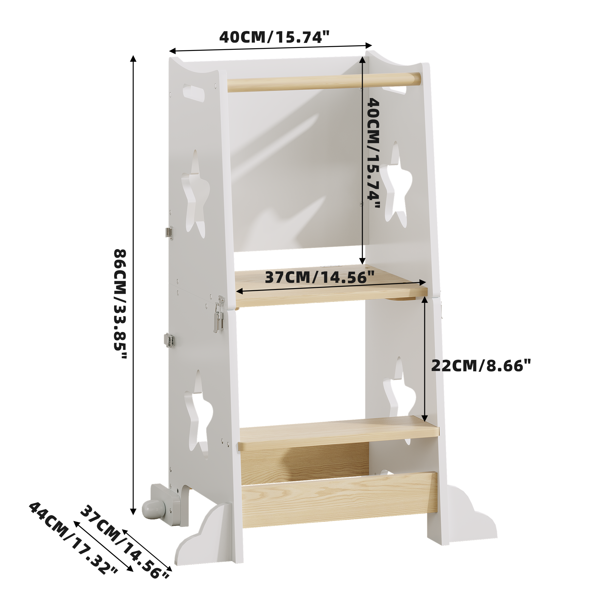 3-in-1 Toddler Kitchen Step Stool, Foldable Learning Standing Tower with Blackboard, Wooden Kitchen Stool Helper for Kids, 1-
