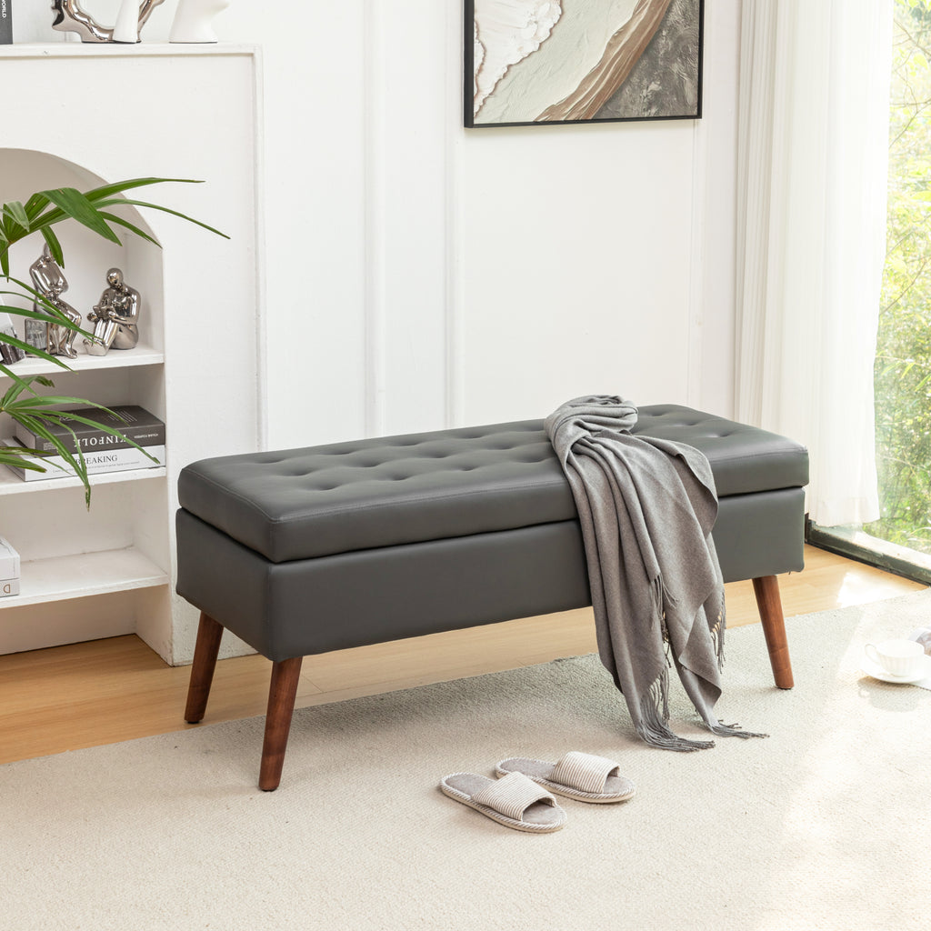 Storage Bench with Storage Bench for Bedroom End of Bed Bench Foot of Bed Bench Entryway Bench Storage Ottoman Bench 43.3' W x 17.7' Dark Grey Leather Bench - Grand Goldman Shop