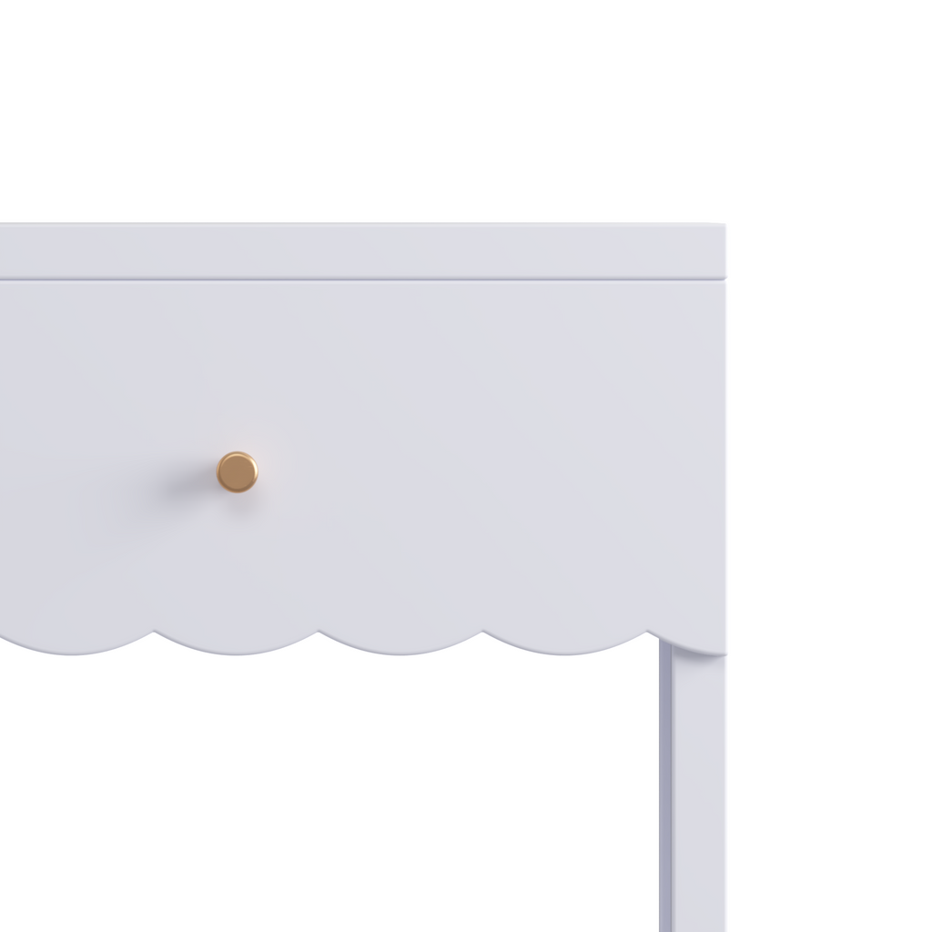 Modern Nightstand with Drawer and Open Shelf, Scalloped Edge Bedside Table in Light Purple, Minimalist Side Table for Kids Room or Girls' Room, Engineered Wood, 16.93 x 14.96 x 26.77 inches - Grand Goldman Shop