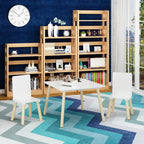 White Wooden Kids Table and 2 Chairs Set, 3-Piece Toddler Activity Play Table with Solid Wood & MDF Construction, Compact Siz
