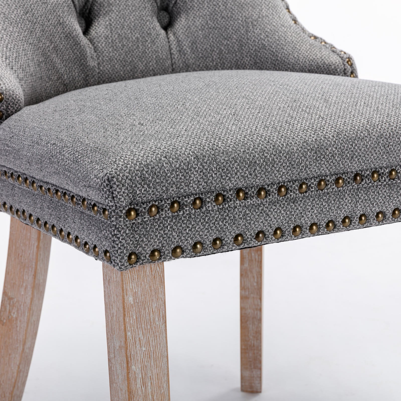 Nikki Collection Modern, High-end Tufted Solid Wood Contemporary Flax Upholstered Linen Dining Chair with Wood Legs Nailhead Trim 2-Pcs Set,Gray, SW6801GY - Grand Goldman Shop