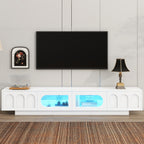 ON-TREND TV Stand with Fluted tempered Glass Doors for TVs Up to 95'', Functional Media Console with Arched Cabinet Doors, Entertainment Center with APP-Controlled LED Light for Living Room, White - Grand Goldman Shop