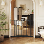 Black Pressure-Mounted Baby Gate for Stairs and Doorways, 29.5-44.1' Wide, Steel and ABS Construction, Easy Walk-Through Safe