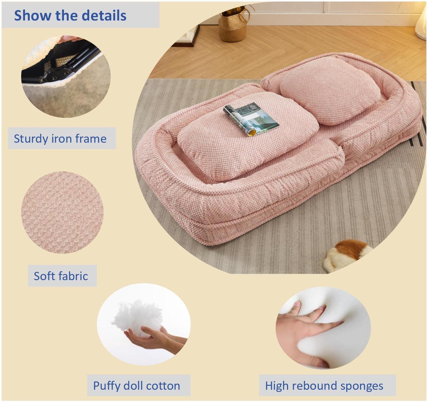 [VIDEO provided] Human Dog Bed ,Lazy Sofa Couch ,5 Adjustable Position,sit,sleep,fold,suit to put in bedroom, living room ,Space Saving Design,Pink - Grand Goldman Shop