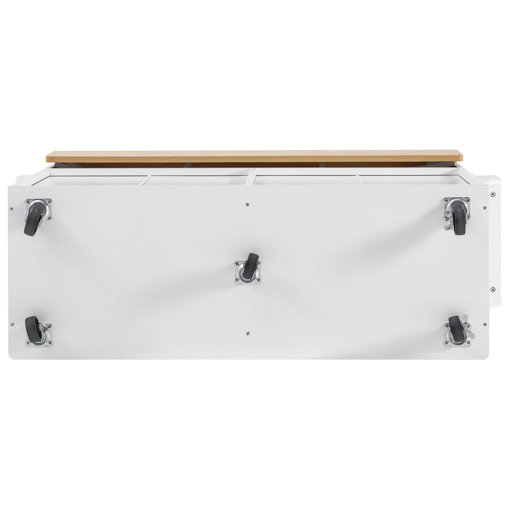 K&K 55.5' Fluted Kitchen Island with 2 Drop Leaf, Kitchen Storage Cart with Power Outlet, 4 Doors, Spice rack, Rolling Island Table with Wood-grain Top, Curved Edge for Kitchen, Dining Room,White - Grand Goldman Shop