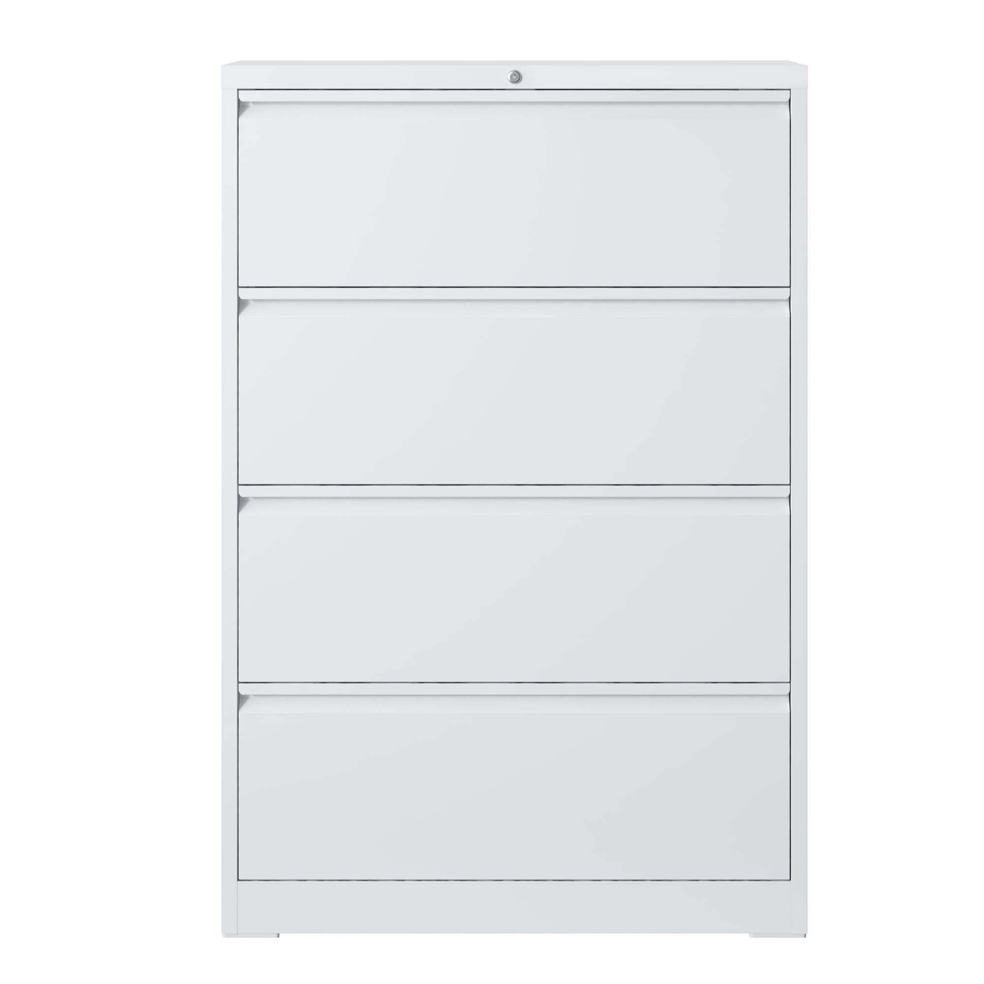 Modern Steel 4-Drawer Lateral File Cabinet with Lock, White Finish, Metal Construction, 35.43x15.75x52.28 inches | Premium Ho