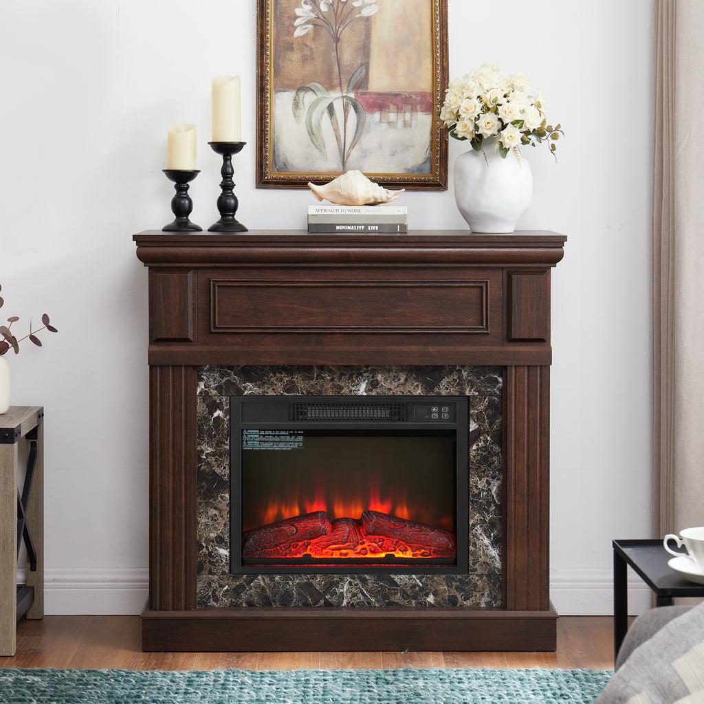 Electric Fireplace with Mantel,fireplace mantel surround with 23' Fireplace Insert, Adjustable Flame, Remote Control, Cherry,41.34'W*14'D*40'H - Grand Goldman Shop