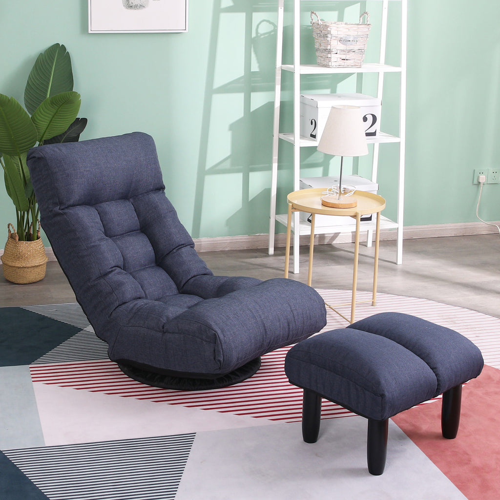 Navy Adjustable Japanese Reclining Floor Chair Sofa with Metal Frame for Living Room & Balcony - Grand Goldman Shop