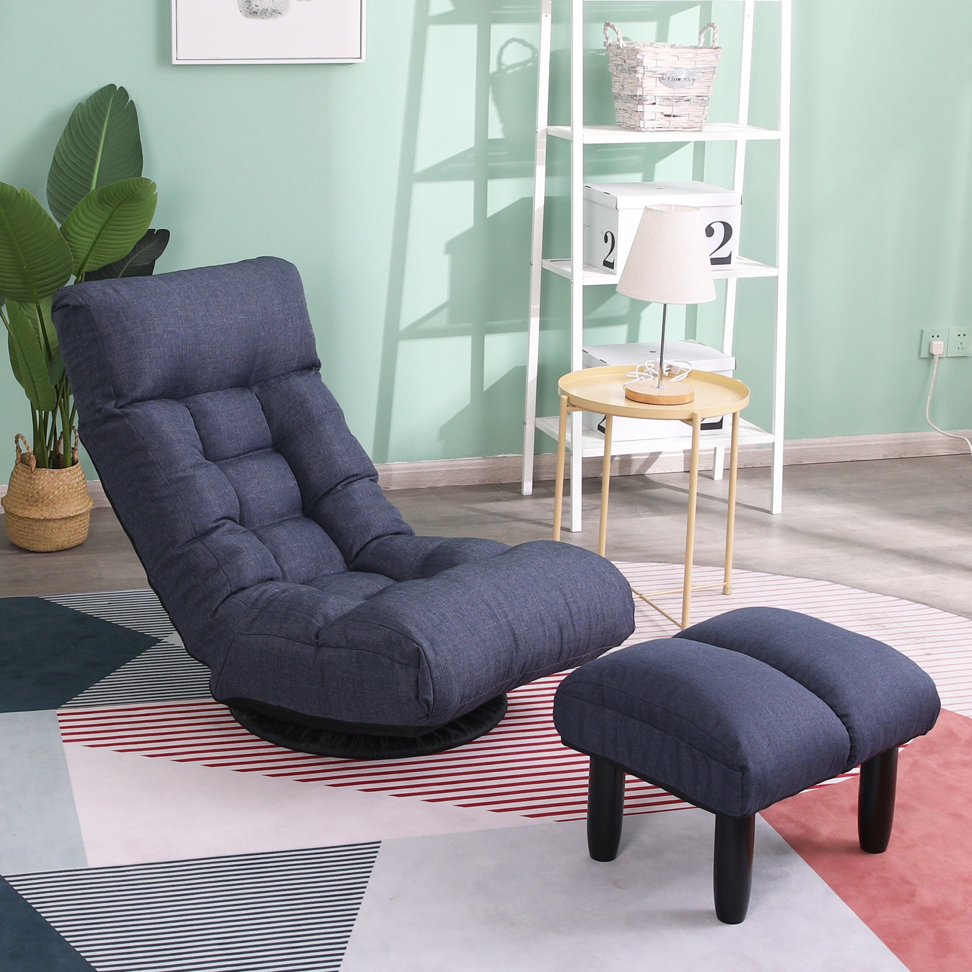 Navy Adjustable Japanese Reclining Floor Chair Sofa with Metal Frame for Living Room & Balcony - Grand Goldman Shop