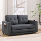 {VIDEO Provided}3-in-1 Upholstered Futon Sofa Convertible Sofa bed,Foldable Tufted Loveseat with Pull Out Sleeper Couch Bed,Folding Mattres Love Seat Daybed W/Side Pockets and Cup Holder, Dark Gray - Grand Goldman Shop