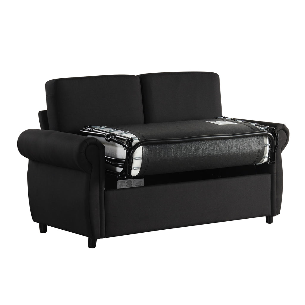 Orisfur Pull Out Sofa Bed Loveseat Sleeper with Twin Size Memory Foam Mattress & USB Ports, Black Linen - Grand Goldman Shop