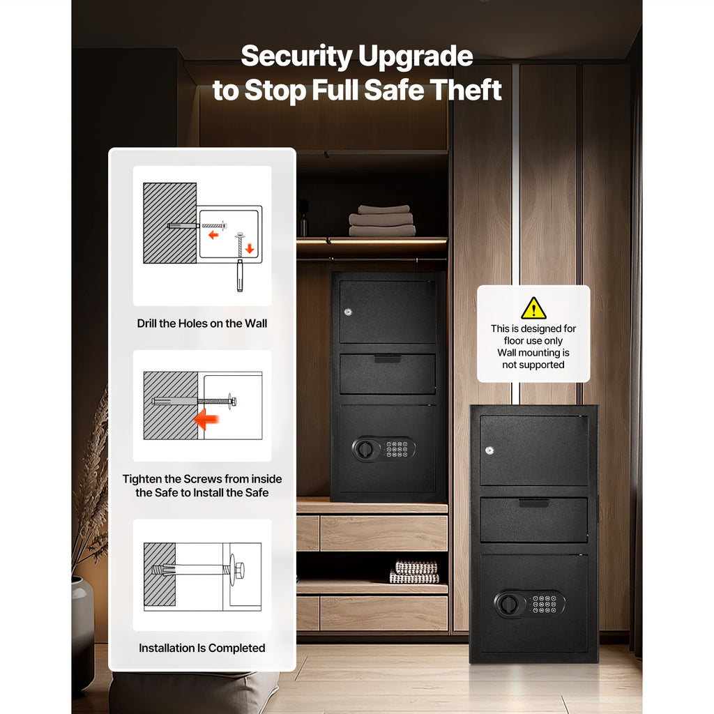 3.6 Cubic Feet Drop Safe, Large Capacity Front Drop Slot Safe Box with Digital Keypad, Heavy Duty 3 Tiers Cash Depository Box