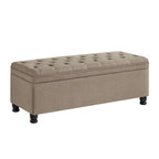 Upholstered tufted button storage bench ,Linen fabric entry bench with spindle wooden legs, Bed bench- Linen - Grand Goldman Shop
