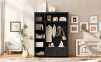 3-in-1 Hall Tree with Overhead Storage Cabinet, 3 Adjustable Side Shelves, 4 Heavy-Duty Hooks, 2 Spacious Drawers, Grooved Back Panel Design, Contrasting Seat Bench, Multifunctional Entryway Organizer - Grand Goldman Shop