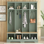 Farmhouse Hall Tree with 8 Hooks, Practical Entryway Bench with Open Compartments, 76.7'H Modern 3-in-1 Wooden Style Coat and Shoe Rack for Mudroom, Living Room, Mint Green (OLD SKU: N721P292601M) - Grand Goldman Shop