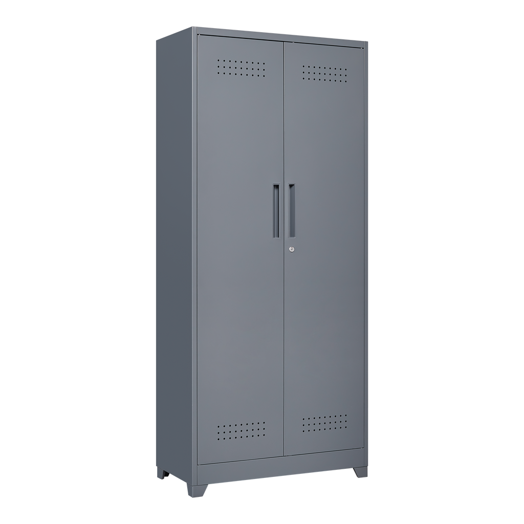 Gray And White Color Metal Lockers, Cleaning Tool Cabinets With Locking Doors, High Broom Tool Storage Cabinets, Adjustable S