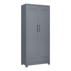 Gray And White Color Metal Lockers, Cleaning Tool Cabinets With Locking Doors, High Broom Tool Storage Cabinets, Adjustable S