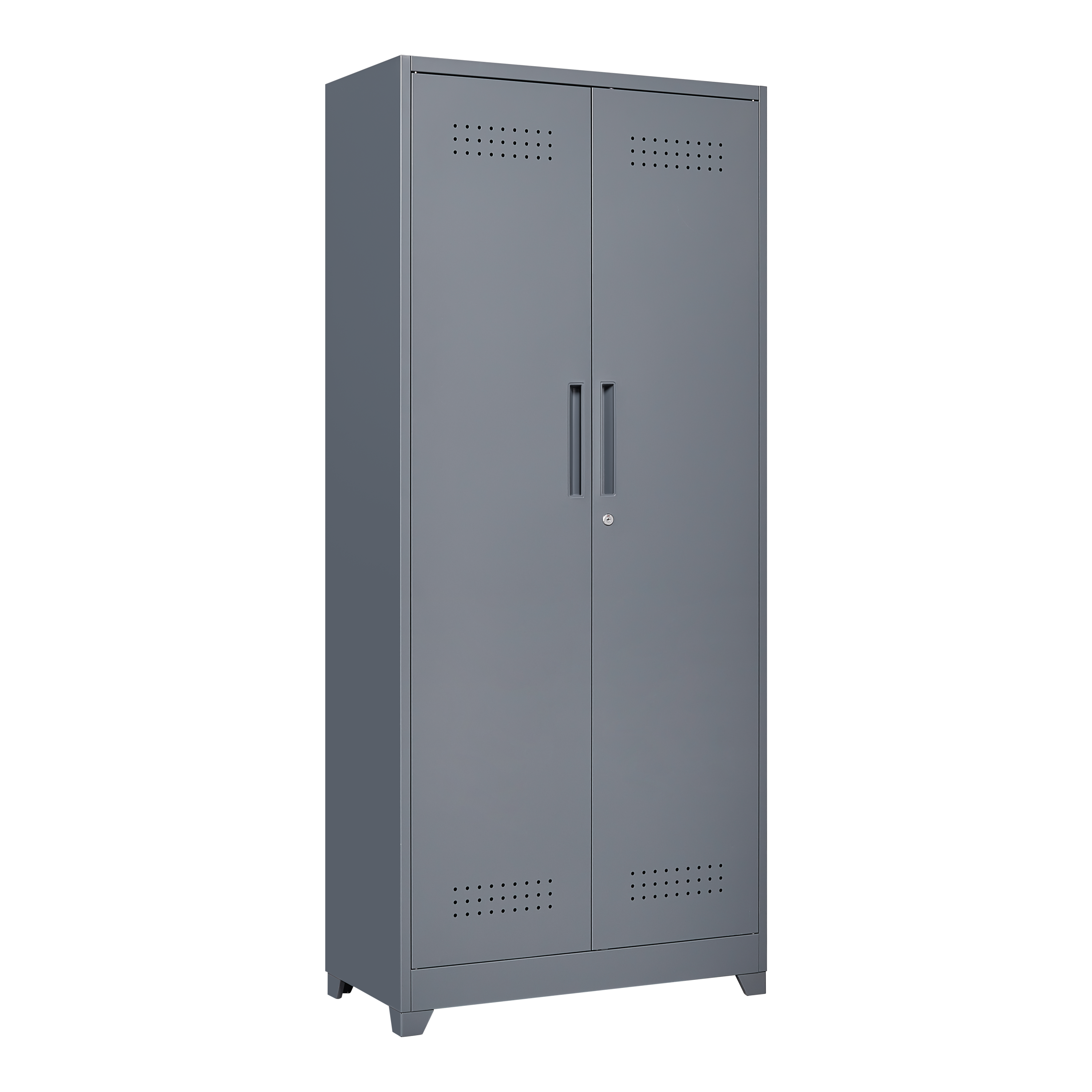 Gray And White Color Metal Lockers, Cleaning Tool Cabinets With Locking Doors, High Broom Tool Storage Cabinets, Adjustable S