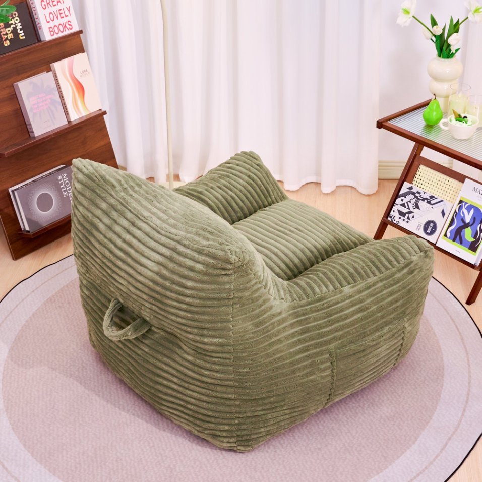 Bean Bag Chair for Adults with Armrests - Oversized Comfy Beige Beanbag Lounge Lazy Floor Sofa Chair for Living Room, Bedroom & Dorm, Cozy Fluffy Single Cloud Mini Couch - Grand Goldman Shop