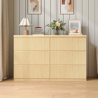 6 Drawer Storage Cabinet ,Dresser, Wood Storage Tower Clothes Organizer with Wavy drawer panel, Wide Chest of 6 Drawers, Large Storage Space for Bedroom, Hallway, Entryway Living Room Natural - Grand Goldman Shop