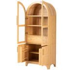 K&K 71' Tall Arched Kitchen Pantry Cabinet with Door Shelves, Farmhouse Kitchen Storage Cabinet with Open & Adjustable Shelves, Hidden Drawer & Glass Door, Cupboard for Kitchen, Dining Room, Natural - Grand Goldman Shop