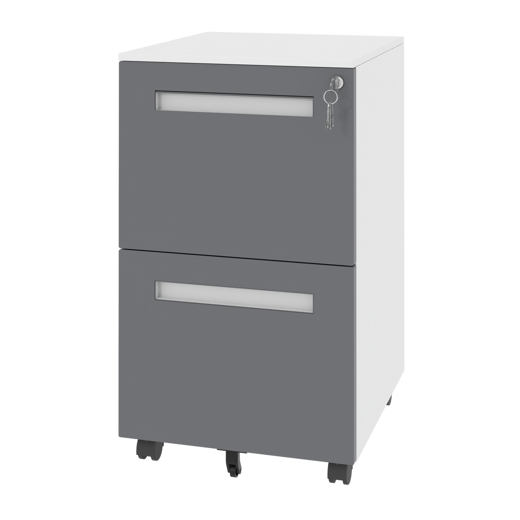 Stylish 2-Drawer Mobile File Cabinet with Lock, All-Steel Metal Storage Cabinet on 360° Wheels, White Finish, Holds A4/Letter