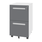 Stylish 2-Drawer Mobile File Cabinet with Lock, All-Steel Metal Storage Cabinet on 360° Wheels, White Finish, Holds A4/Letter