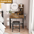 Makeup Vanity Table with LED Lights, 3 Color Options, Power Outlet, Brown MDF, 31.5 x 15.75 x 52.36 inches - Grand Goldman Shop