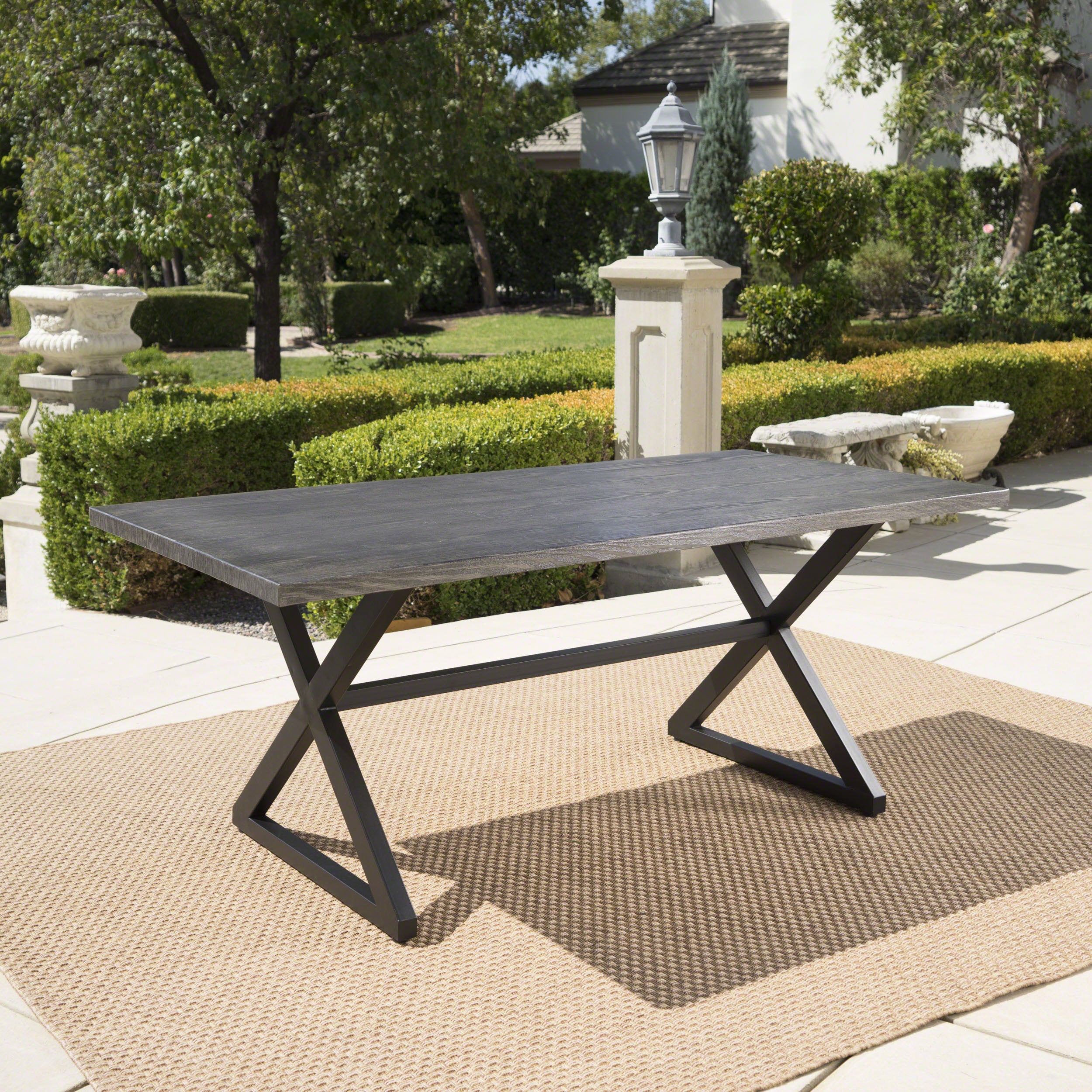 Rolando Outdoor Aluminum Dining Table with Steel Frame, Grey / Black - Grand Goldman Shop