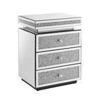 Mirrored Nightstand with 3 Drawers, Silver Nightstand with Crystal Inlay, Mirror End Table, Modern Bedside Table, Glass Table for Bedroom, 13.8''W x 17.7' L x 23.6' H - Grand Goldman Shop