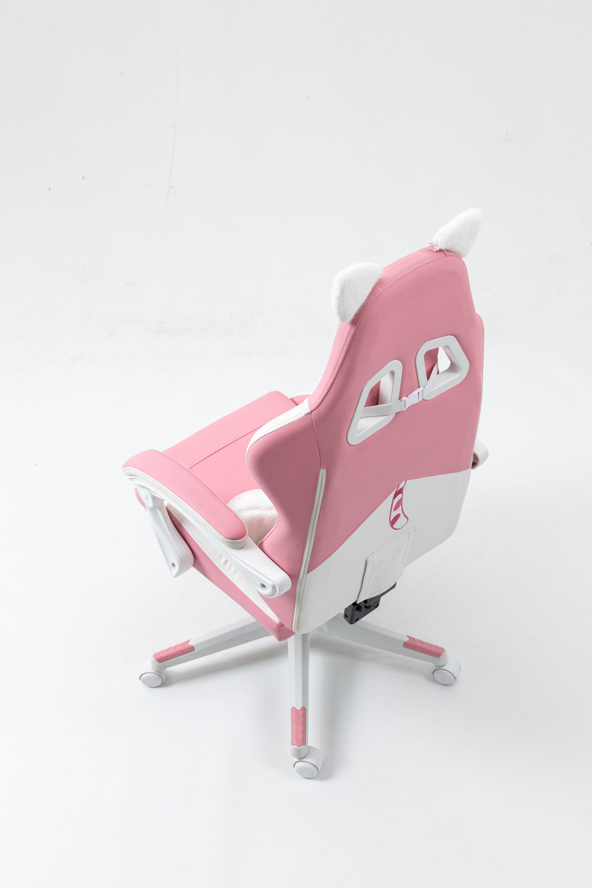 Cat Ears Pink Gaming Chair - Pink PU Leather Ergonomic Reclining Office Chair with Footrest, 310lb Capacity, 6-Position Recli