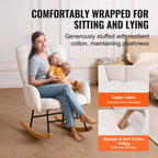 Rocking Chair Nursery, Glider Rocking Chair with Soft Seat and High Backrest, 250 lbs Weight Capacity Teddy Fabric, Upholstered Glider Rocker Chair for Nursery, Bedroom, Living Room, Ivory White - Grand Goldman Shop