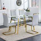 Modern minimalist style rectangular glass dining table with tempered glass tabletop and golden metal legs, suitable for kitchen, dining room, and living room, 51 ' * 31.5 ' * 29.5 '   1123 - Grand Goldman Shop