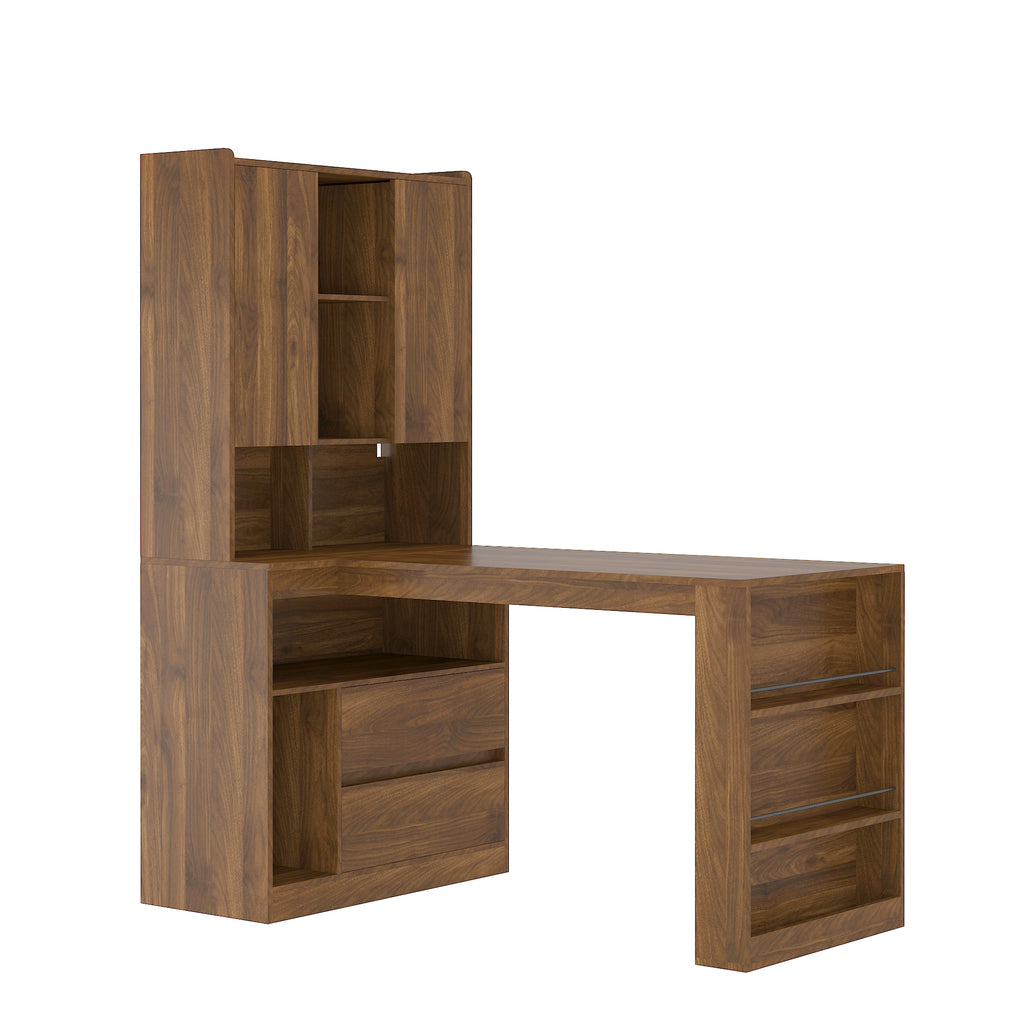 L Shaped Desk,Computer Desk with Drawers,Bookshelf,with LED Light,Modern Corner Desk,Home Office Desk,L-Shaped Study Table Wr