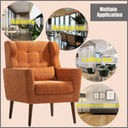 Modern Accent Chair,Chenille Arm Chairs for Living Room,Upholstered Mordern Armchair,Comfy Soft Padded Lounge Chair in Small Space, Bedroom, w/Pillow, Solid Wood Leg (Orange) - Grand Goldman Shop