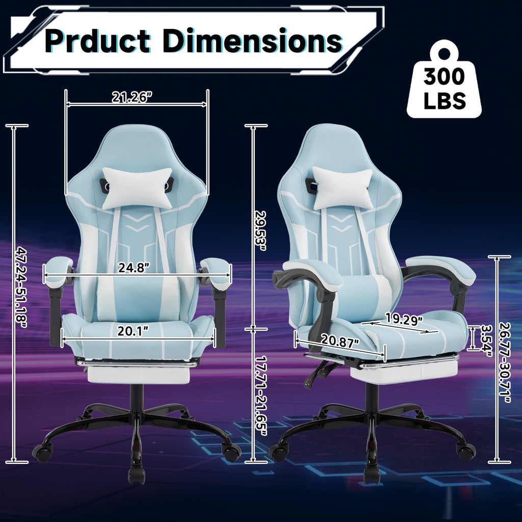 Gaming chair, Computer Chair Ergonomic Chair with Footrest Office Chair Ergonomic Computer Chair with Lumbar Backrest Bluewhi