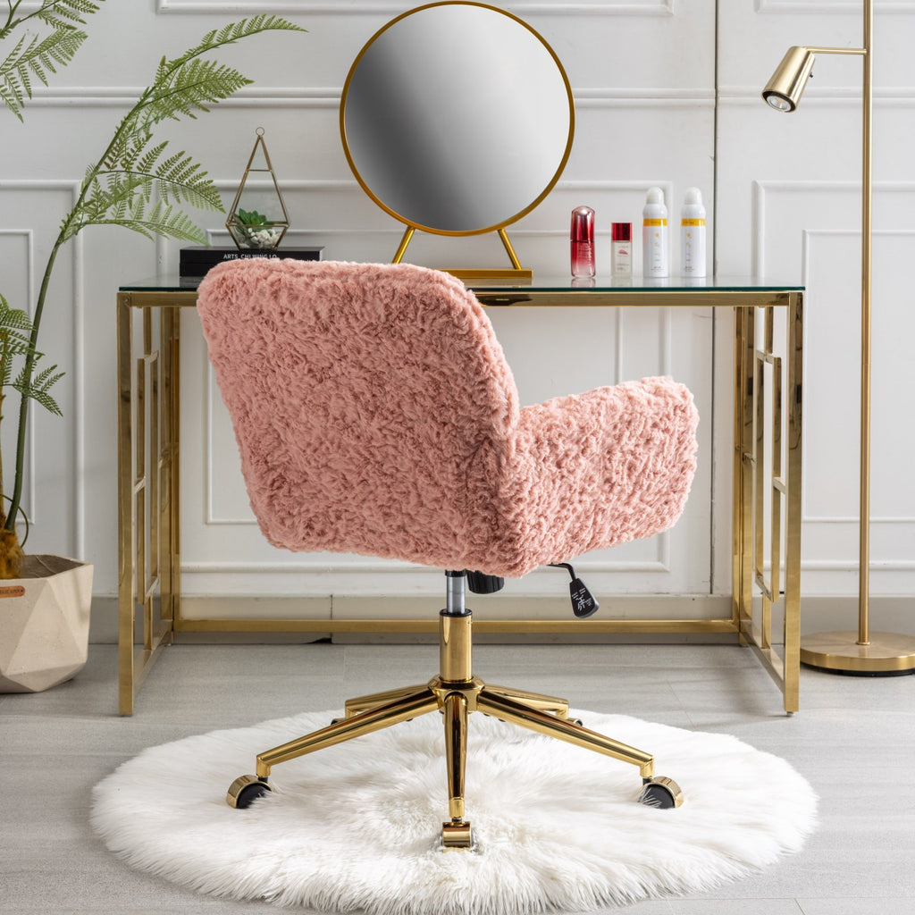 A&A Furniture Office Chair,Artificial rabbit hair Home Office Chair with Golden Metal Base,Adjustable Desk Chair Swivel Offic