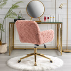 A&A Furniture Office Chair,Artificial rabbit hair Home Office Chair with Golden Metal Base,Adjustable Desk Chair Swivel Offic
