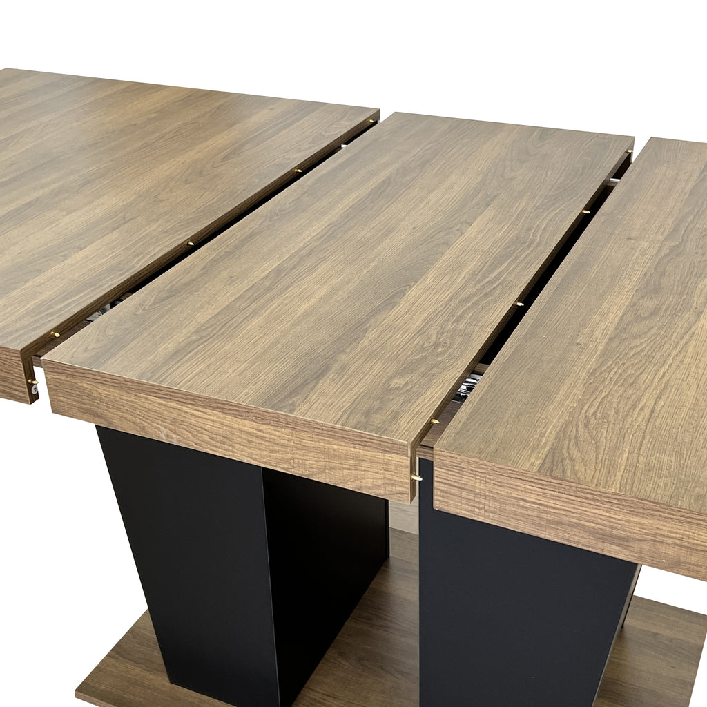 Extendable Dining Room Table for 4-10 People,Wooden Transformer Kitchen Dining Table with Black Double Sturdy Pedestal Base, Modern Expandable Large Table - Grand Goldman Shop