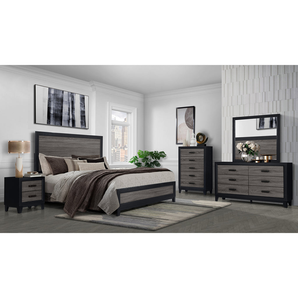 SOLUTO Urban Farmhouse King Bedroom Set Dark Gray and Black Solid Wood MDF - Grand Goldman Shop