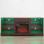 TV Stand Electric Fireplace TV Stand with Glass Shelves, 3D Fireplace TV Stand with LED Lights Wood with USB Charging Outlet Modern Television Table Center for TV up to 32-62' ESP 58''W*15.4''D*24.6 - Grand Goldman Shop