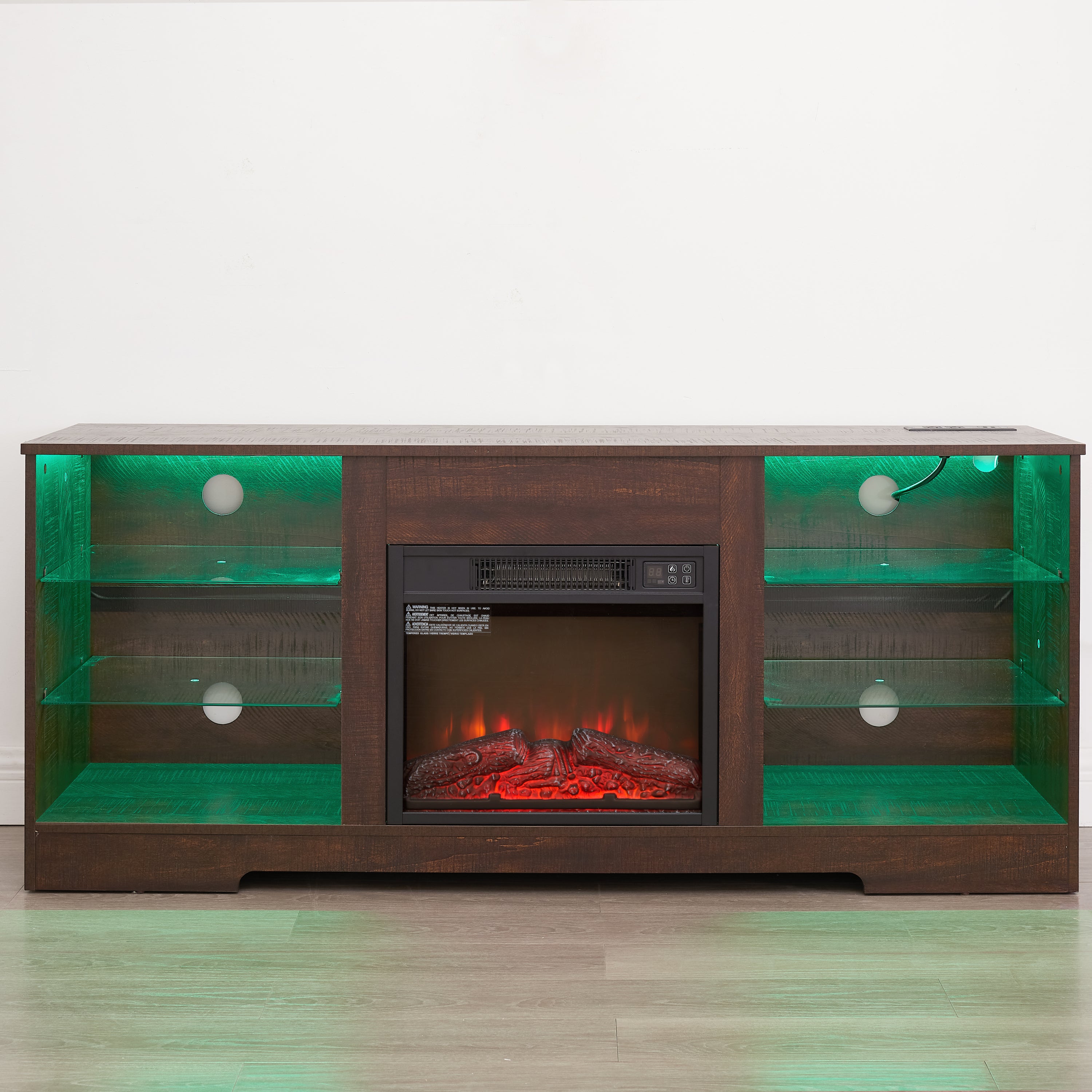 TV Stand Electric Fireplace TV Stand with Glass Shelves, 3D Fireplace TV Stand with LED Lights Wood with USB Charging Outlet Modern Television Table Center for TV up to 32-62' ESP 58''W*15.4''D*24.6 - Grand Goldman Shop